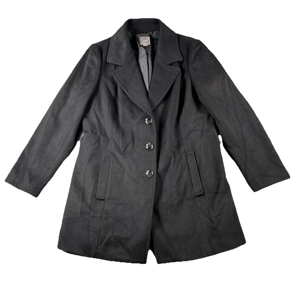 J Jill Black Wool Blend Coat Lined Button Front Jacket Womens‎ M Career Office